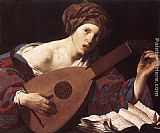 Playing Canvas Paintings - Woman Playing the Lute